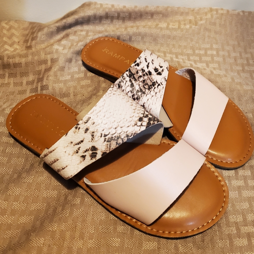 Rampage Mya two strap (pink and brown snake skin print) sandals SZ 7